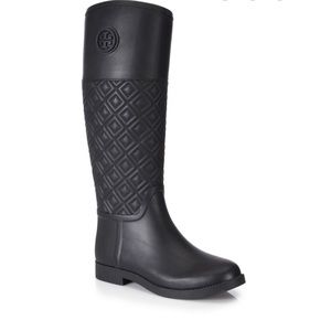 Tory Burch Black Quilted Rain Boots